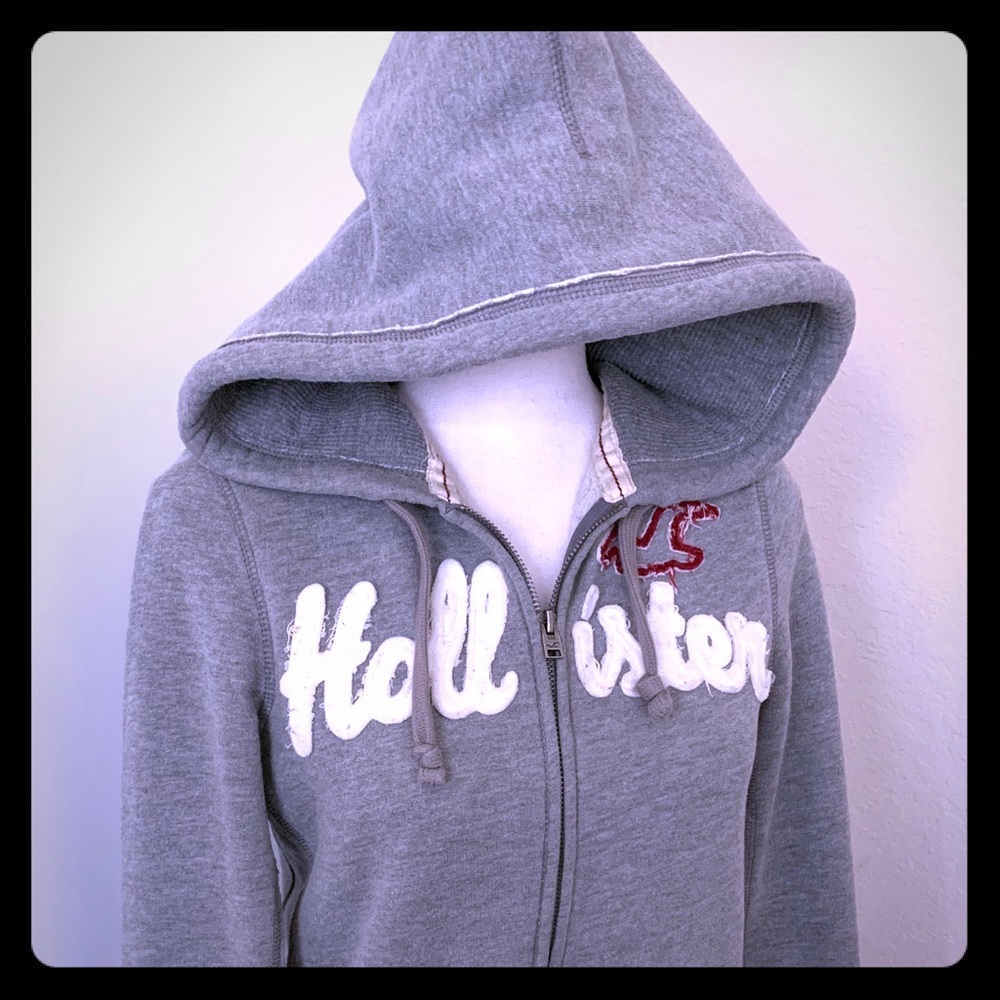 Medium Grey Hollister Fleece Hoodie Jacket!